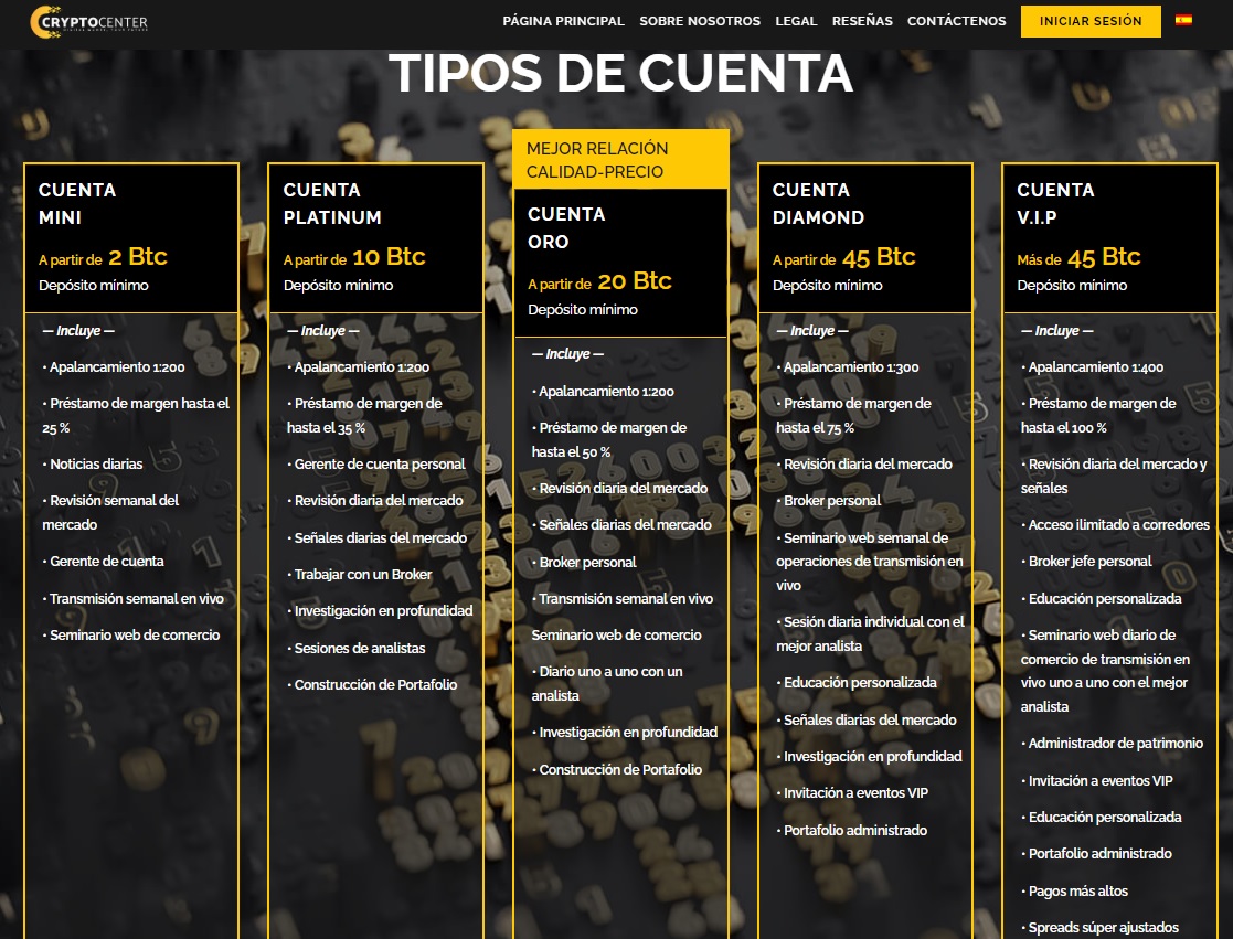 Crypto Center Numerosos tipos de cuentas