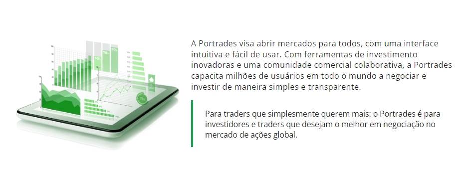 Captura de tela explicando como a plataforma Portrades funciona