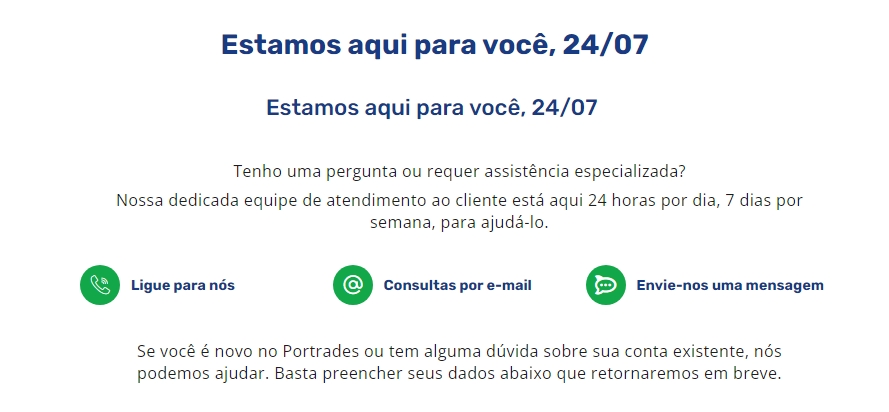 Captura de tela exibindo a disponibilidade do suporte da plataforma.